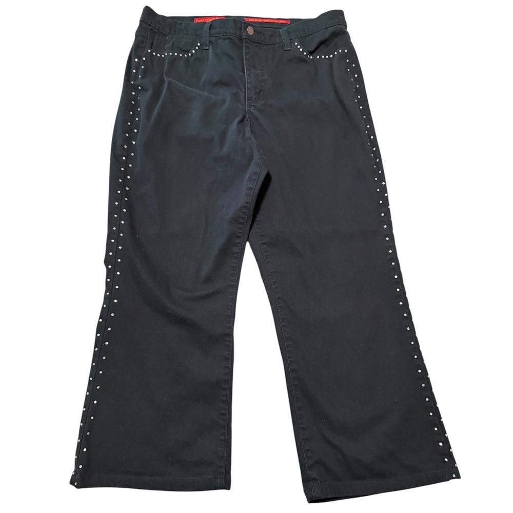 NYDJ Tummy Tuck Jeans Black Studded Side Seam Cropped Wide Leg Pants 16W Boho
